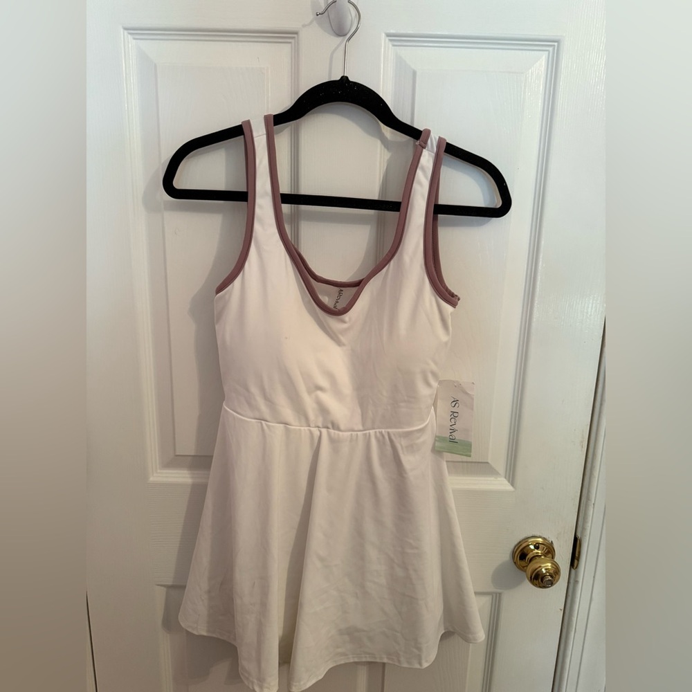 White and Mauve Sleeveless Dress